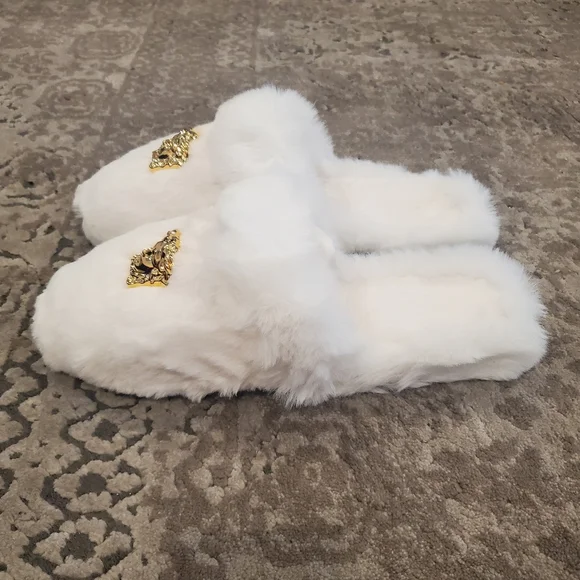 Versace White Faux-Fur Palazzo Slippers Versace White Faux-Fur Palazzo Slippers Versace main image 4